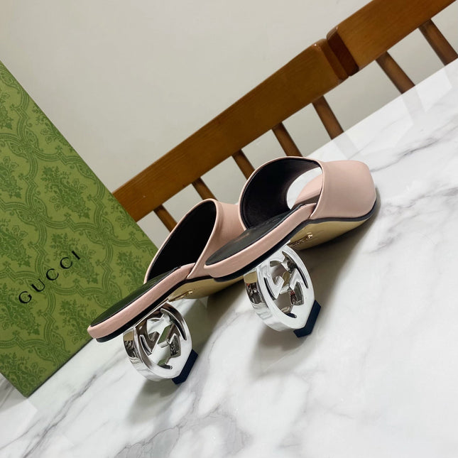 GG SILVER METAL HEEL 65 IN PINK CALFSKIN