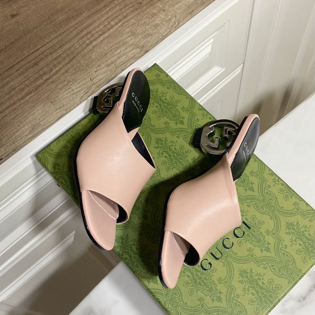 GG SILVER METAL HEEL 65 IN PINK CALFSKIN