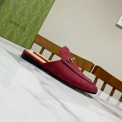 GG MULES IN RED FABRIC GOLD HARD WARE