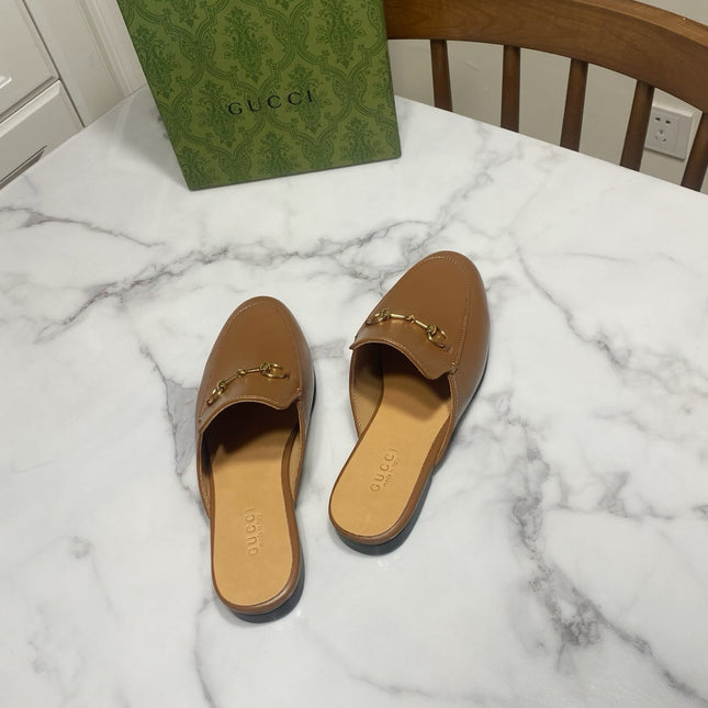 GG MULES IN BROWN LAMBSKIN GOLD HARD WARE