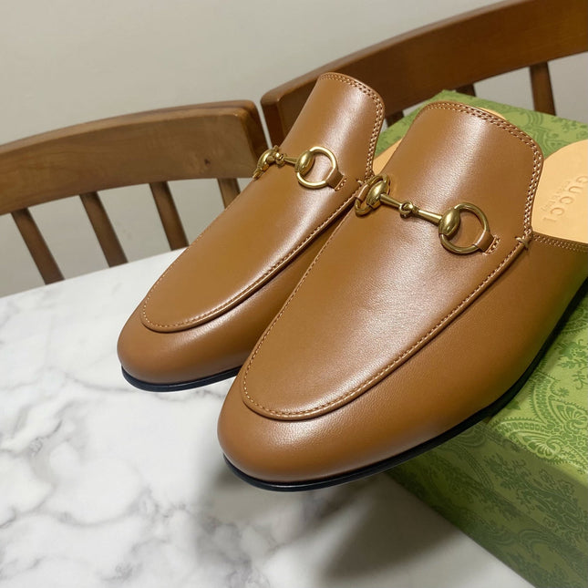 GG MULES IN BROWN LAMBSKIN GOLD HARD WARE