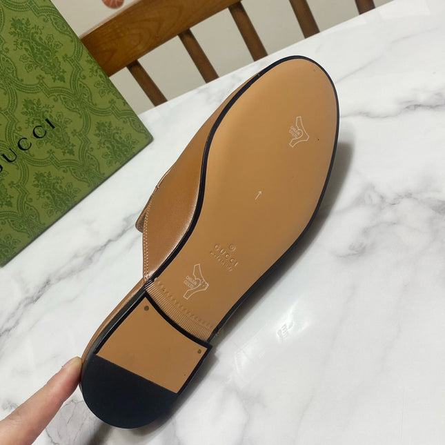 GG MULES IN BROWN LAMBSKIN GOLD HARD WARE