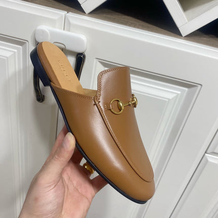 GG MULES IN BROWN LAMBSKIN GOLD HARD WARE