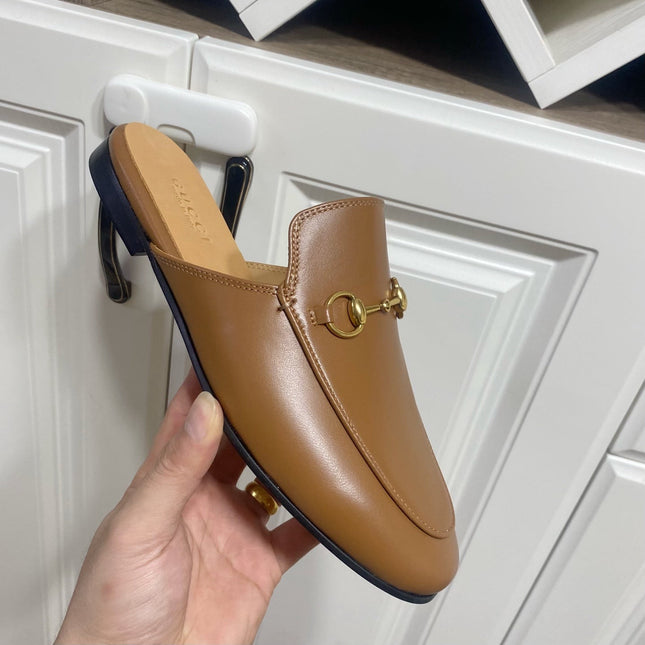 GG MULES IN BROWN LAMBSKIN GOLD HARD WARE