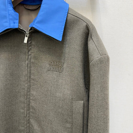 MIUMIU CONTRAST-FABRIC COLLAR JACKET STYLE 38