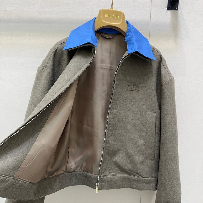 MIUMIU CONTRAST-FABRIC COLLAR JACKET STYLE 38
