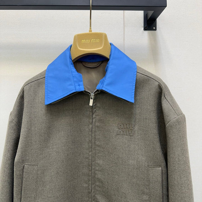 MIUMIU CONTRAST-FABRIC COLLAR JACKET STYLE 38