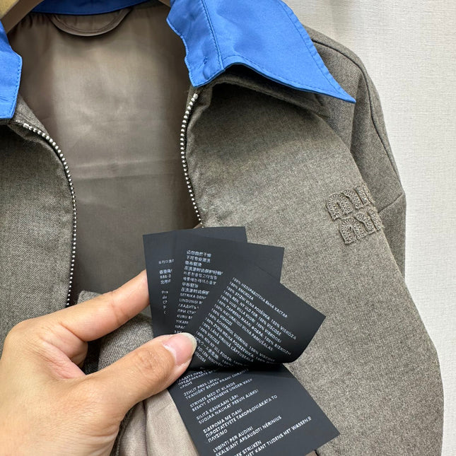 MIUMIU CONTRAST-FABRIC COLLAR JACKET STYLE 38