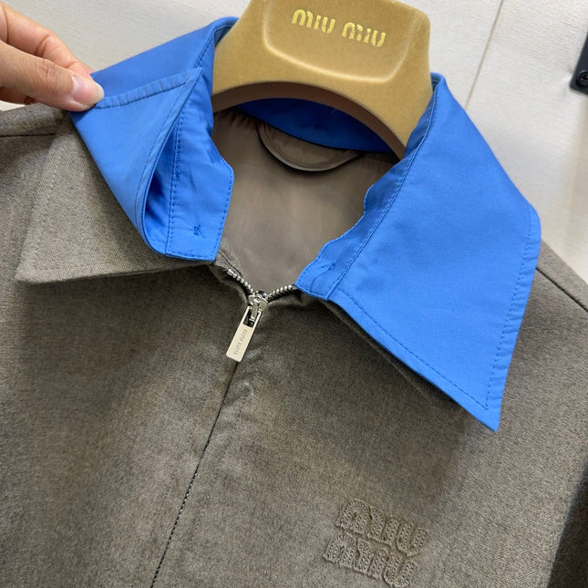 MIUMIU CONTRAST-FABRIC COLLAR JACKET STYLE 38