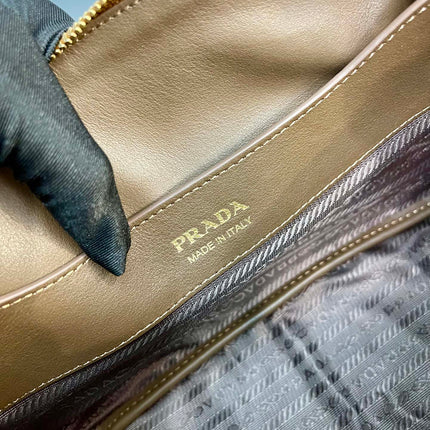 SHOULDER BAG 28 IN TAWNY BROWN SUEDE GOLD LOGO