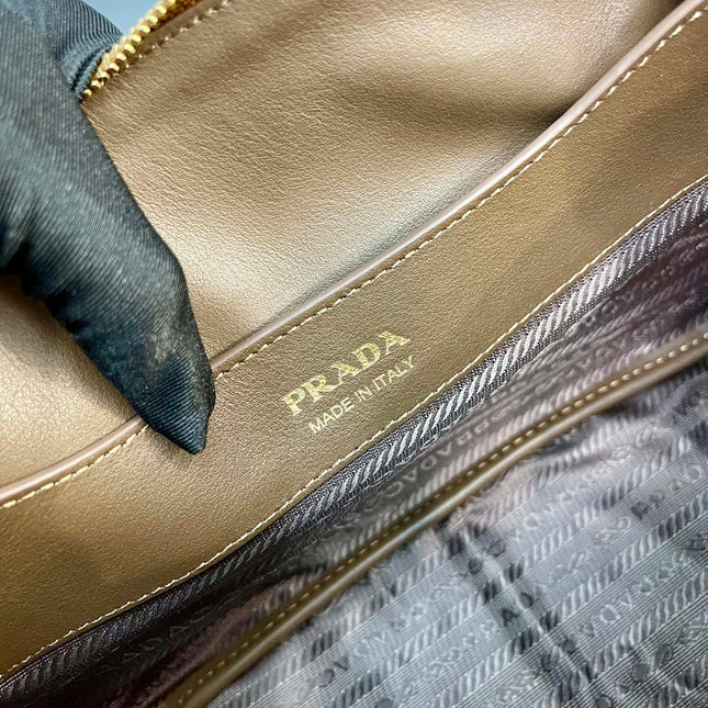 SHOULDER BAG 28 IN TAWNY BROWN SUEDE GOLD LOGO