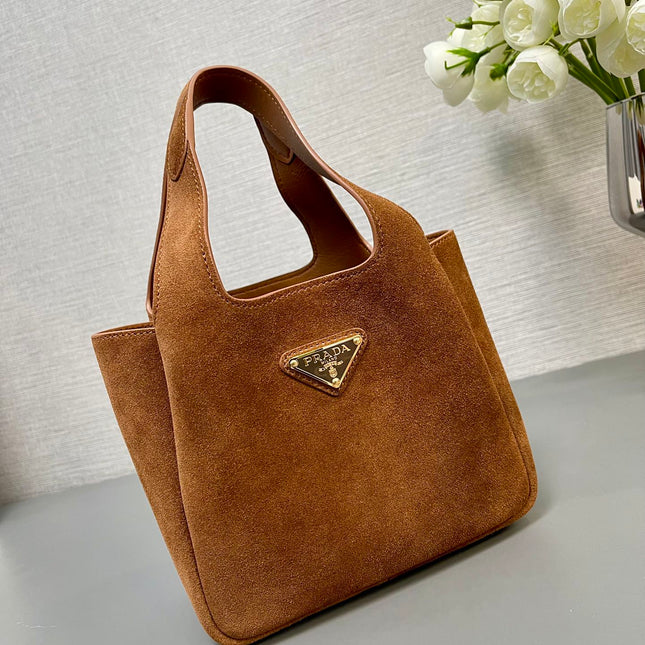 MINI TOTE BAG 18 IN RED BROWN SUEDE GOLD LOGO