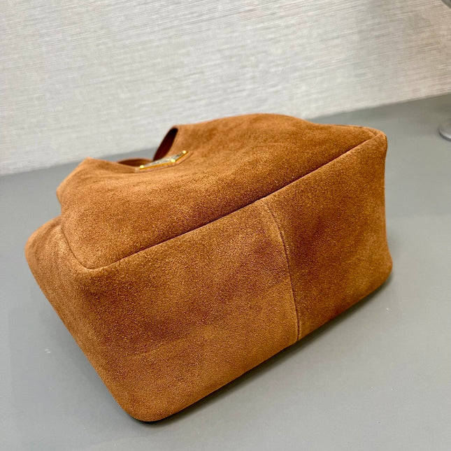 MINI TOTE BAG 18 IN RED BROWN SUEDE GOLD LOGO