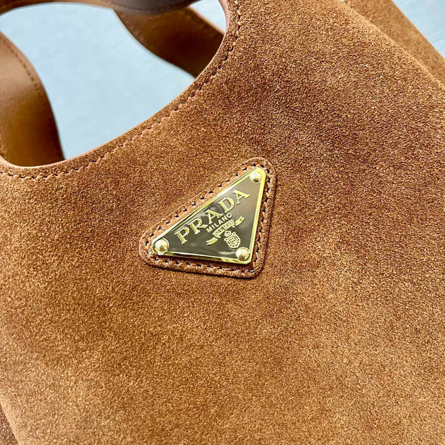 MINI TOTE BAG 18 IN RED BROWN SUEDE GOLD LOGO
