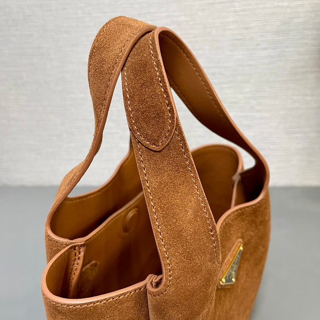 MINI TOTE BAG 18 IN RED BROWN SUEDE GOLD LOGO