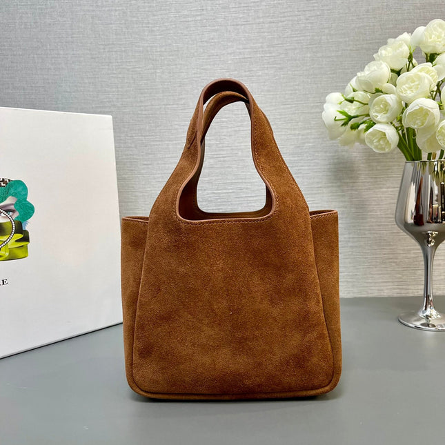 MINI TOTE BAG 18 IN RED BROWN SUEDE GOLD LOGO