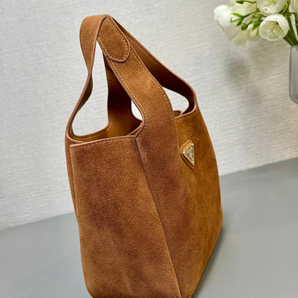MINI TOTE BAG 18 IN RED BROWN SUEDE GOLD LOGO
