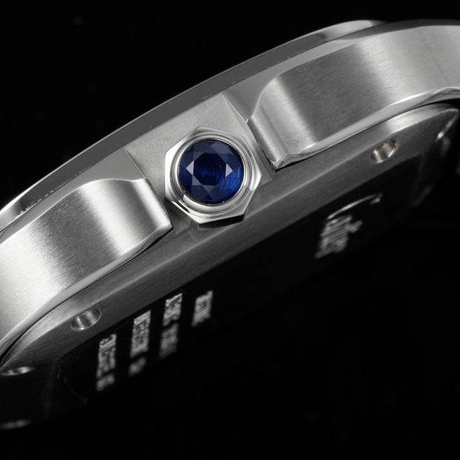 SANTOS MEDIUM MODEL DE CARTIER WATCH SILVER CASE WITH NAVY BLUE DIAL