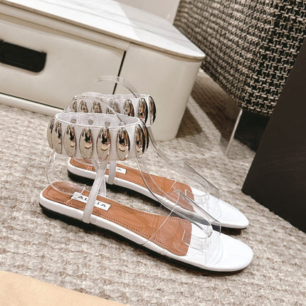ALAIA SANDAL IN WHITE CALFSKN AND FILM WITH CRYSTAL