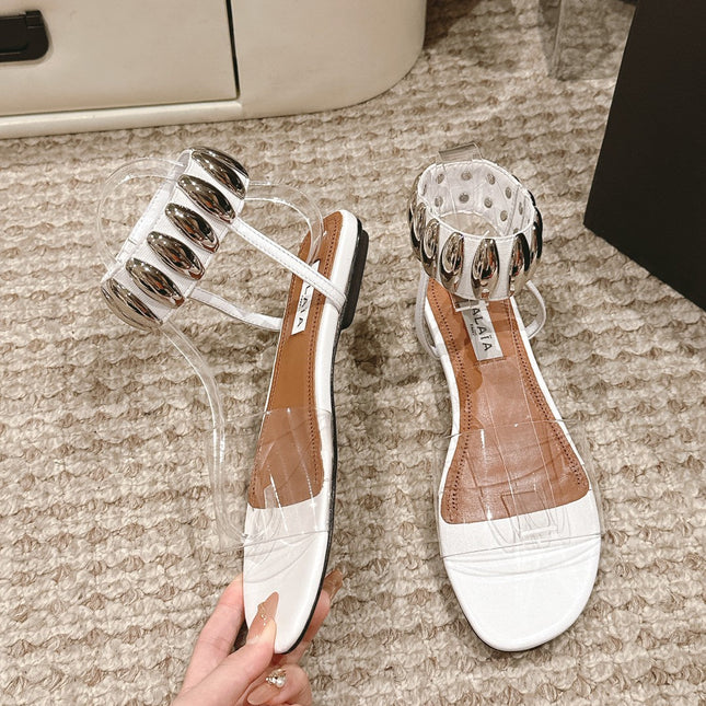 ALAIA SANDAL IN WHITE CALFSKN AND FILM WITH CRYSTAL