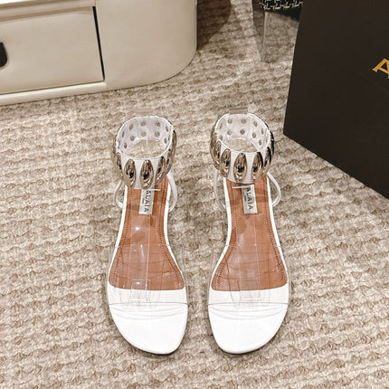 ALAIA SANDAL IN WHITE CALFSKN AND FILM WITH CRYSTAL