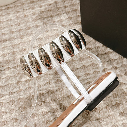 ALAIA SANDAL IN WHITE CALFSKN AND FILM WITH CRYSTAL