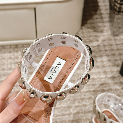 ALAIA SANDAL IN WHITE CALFSKN AND FILM WITH CRYSTAL