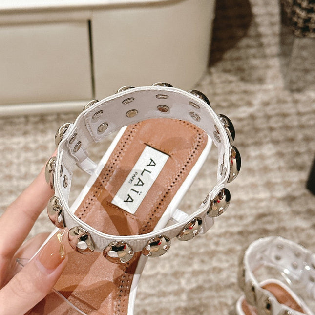 ALAIA SANDAL IN WHITE CALFSKN AND FILM WITH CRYSTAL