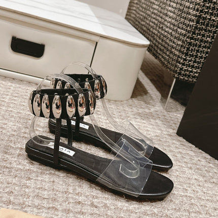 ALAIA SANDAL IN BLACK CALFSKN AND FILM WITH CRYSTAL