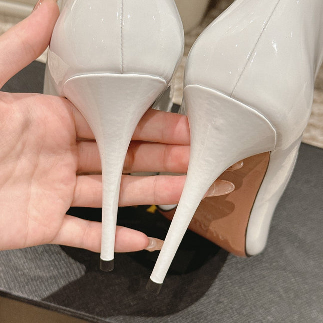 ALAIA ROUND-TOE HIGH HEELS 10 CM IN WHITE CALFSKIN