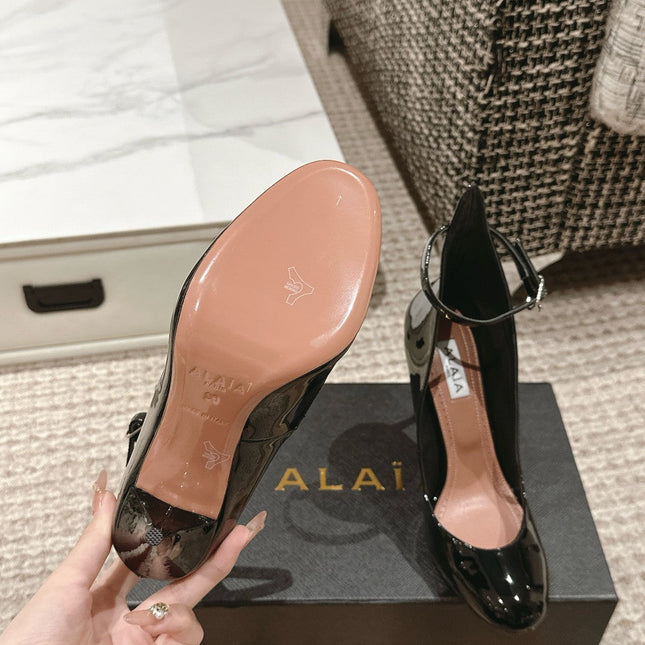 ALAIA ROUND-TOE HIGH HEELS 10 CM IN BLACK CALFSKIN