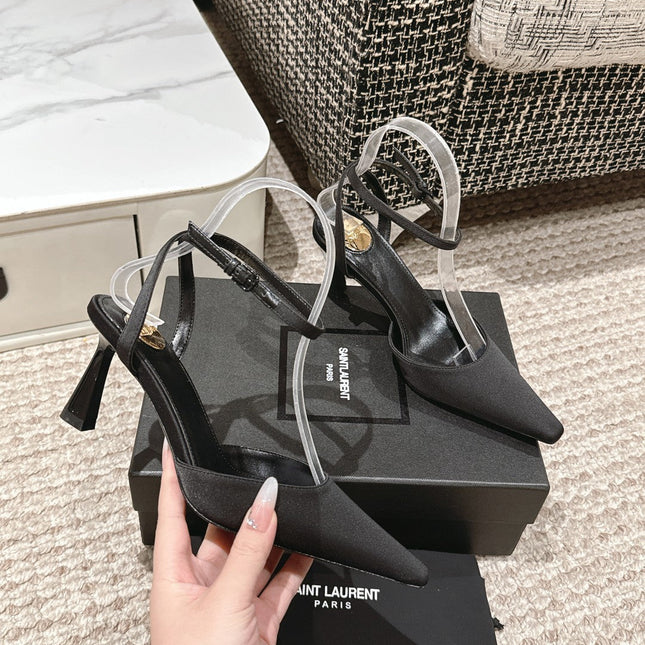 HIGH-HEELED SLINGBACKS SANDAL 7 CM IN BLACK SILK