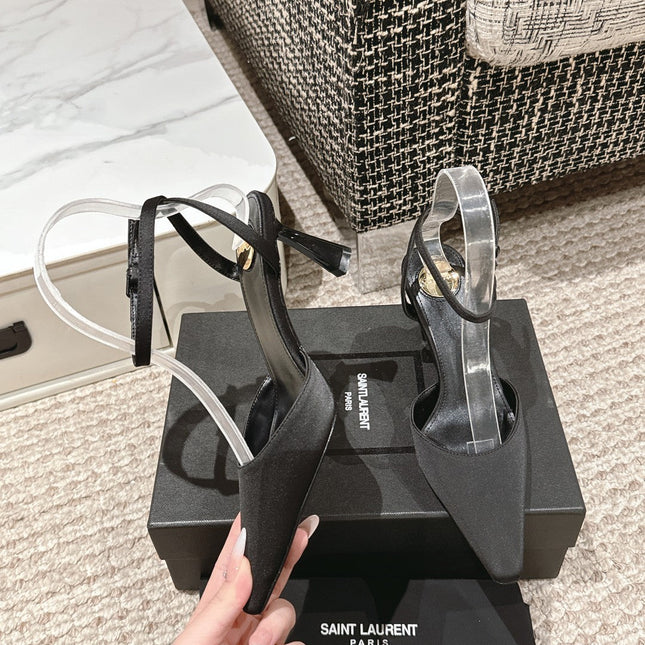 HIGH-HEELED SLINGBACKS SANDAL 7 CM IN BLACK SILK