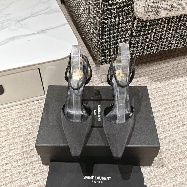 HIGH-HEELED SLINGBACKS SANDAL 7 CM IN BLACK SILK