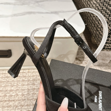 HIGH-HEELED SLINGBACKS SANDAL 7 CM IN BLACK SILK