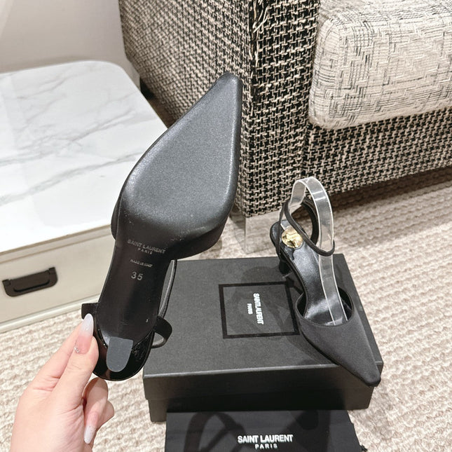 HIGH-HEELED SLINGBACKS SANDAL 7 CM IN BLACK SILK