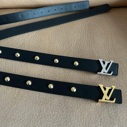 LV Initiales Studs 30mm Reversible Belt Gold Buckle Black Leather