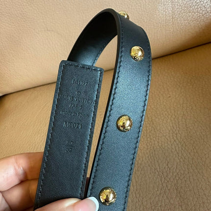 LV Initiales Studs 30mm Reversible Belt Gold Buckle Black Leather