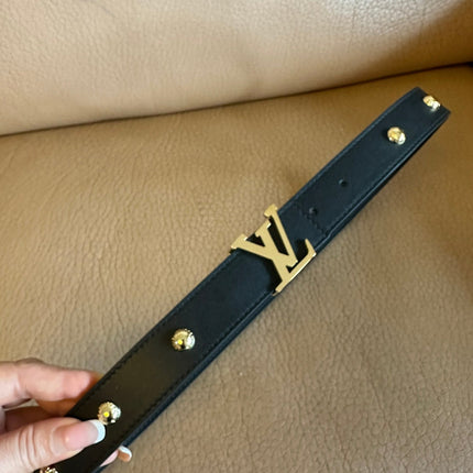 LV Initiales Studs 30mm Reversible Belt Gold Buckle Black Leather