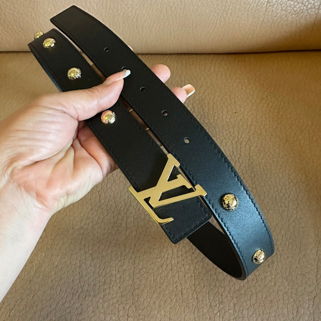 LV INITIALES STUDS 30 MM REVERSIBLE BELT IN BLACK CALFSKIN GOLD HARDWARE