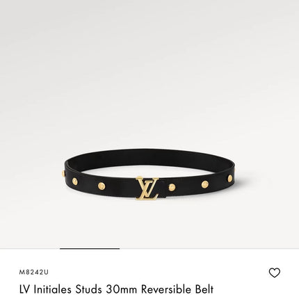 LV INITIALES STUDS 30 MM REVERSIBLE BELT IN BLACK CALFSKIN GOLD HARDWARE