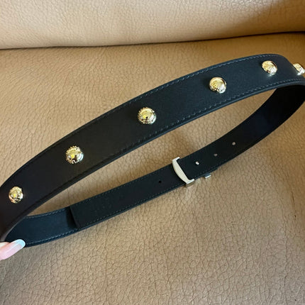 LV Initiales Studs 30mm Reversible Belt Gold Buckle Black Leather