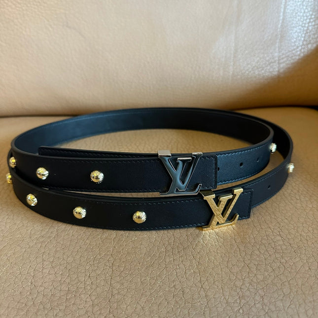 LV Initiales Studs 30mm Reversible Belt Silver Buckle Black Leather