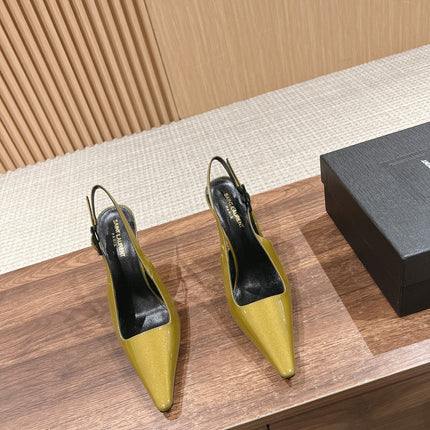 SL DUNE SLINGBACK PUMPS MUSTARD POLISHED CALFSKIN