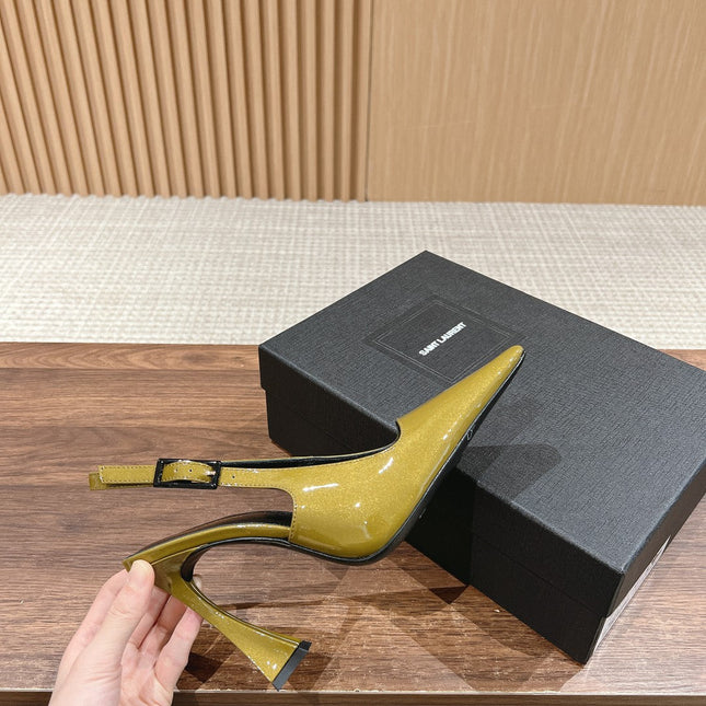 SL DUNE SLINGBACK PUMPS MUSTARD POLISHED CALFSKIN