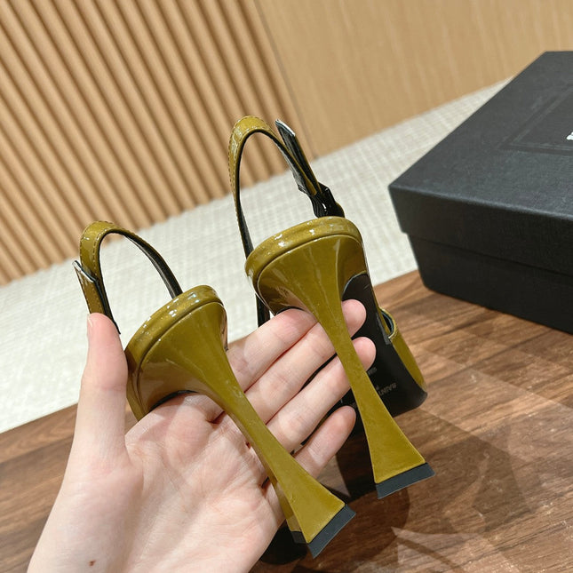 SL DUNE SLINGBACK PUMPS MUSTARD POLISHED CALFSKIN