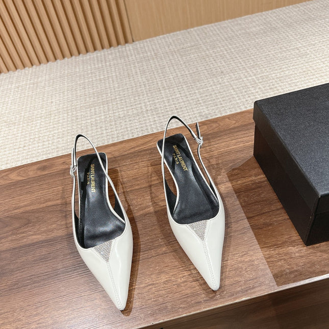 SL CHERISH CRYSTAL SLINGBACK WHITE CALFSKIN