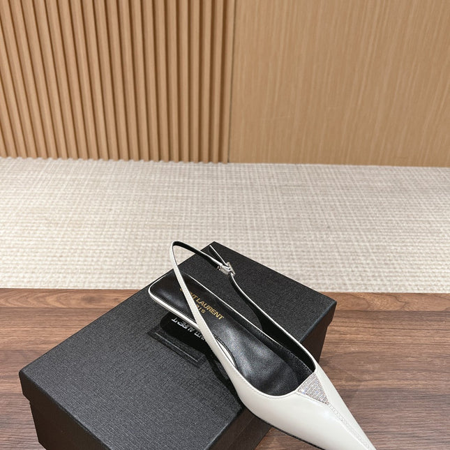SL CHERISH CRYSTAL SLINGBACK WHITE CALFSKIN