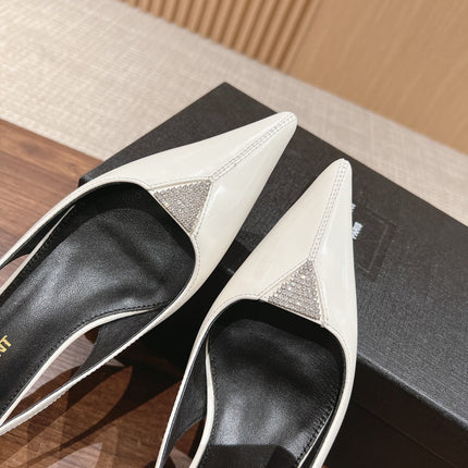 SL CHERISH CRYSTAL SLINGBACK WHITE CALFSKIN
