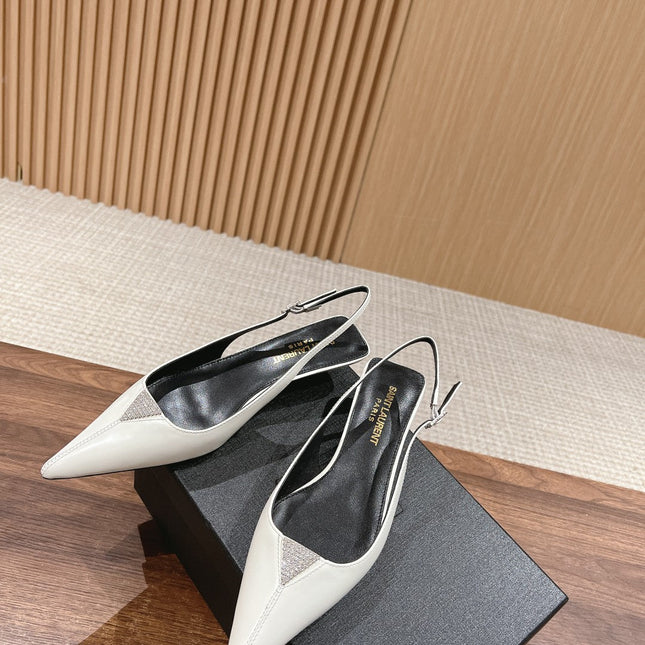 SL CHERISH CRYSTAL SLINGBACK WHITE CALFSKIN